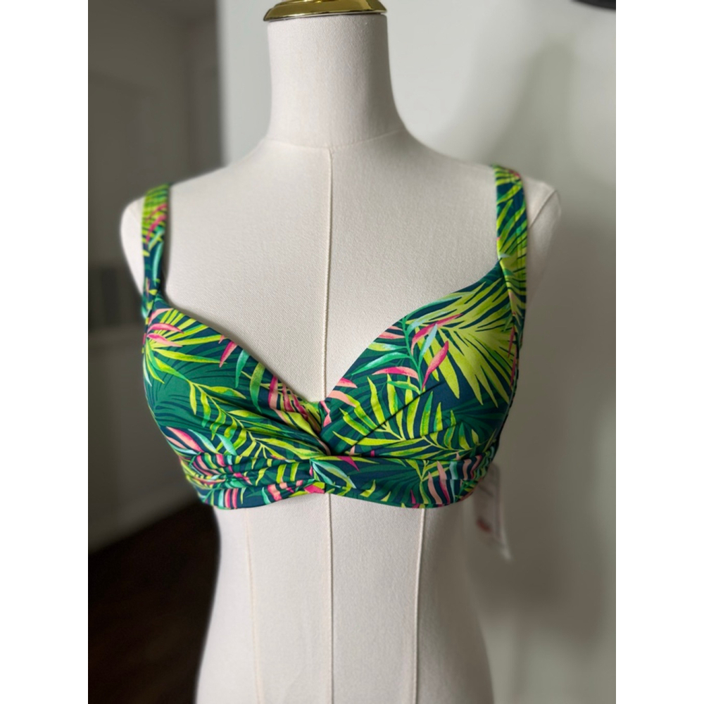 Women's Lands’ End Bikini Top Size 4 Green Multi Palm